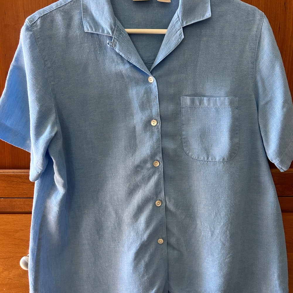 L.L. Bean Blue Button Down Linen Shirt